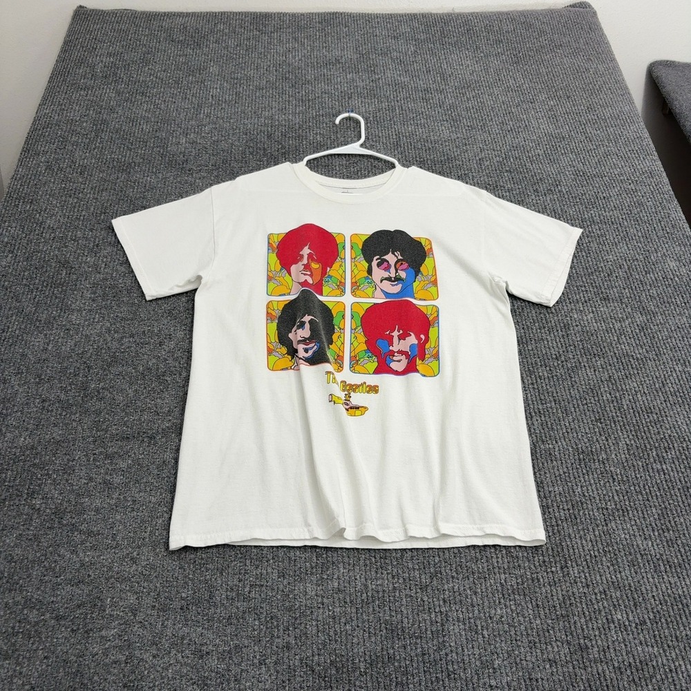 The Beatles T-Shirt Mens L White Cotton Yellow Submarine Graphic Retro Rock